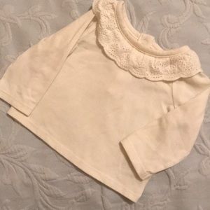 Blouse with Eyelet Ruffled Neckline
